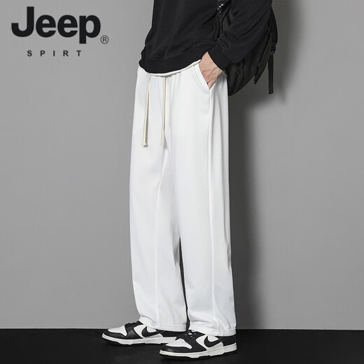 JEEP SPIRIT2025春秋季新款潮牌宽松直筒阔腿卫裤男款运动休闲百搭长裤子男 长款 826 黑色 (90-115) M