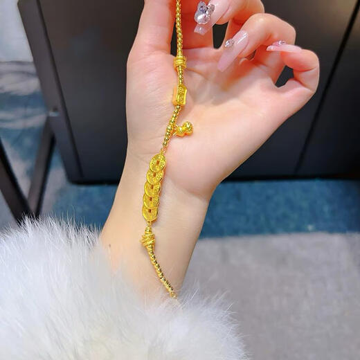 DL 1998 coiled gold bracelet Vietnamese sand L gold women's style ancient Five Emperors money gourd plate gourd Five Emperors money bracelet version