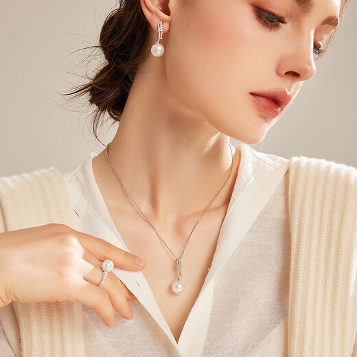 Joyself Australian white pearl ring women's 18K gold natural seawater pearl diamond ring satin luster new Australian white pearl ring (9-10mm)