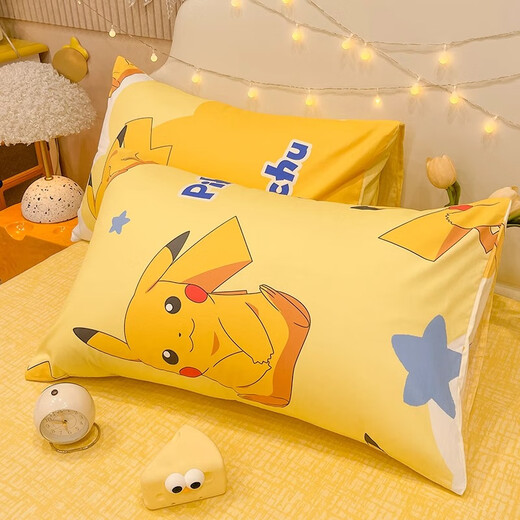 Enxing Pikachu cotton bed four-piece set 100 pure cotton Pokémon bedding children's quilt cover sheet three-piece fitted sheet set 4 Cotton Pokémon-Baby Pikachu Pokémon Genuine IP 100% cotton 1.8m bed sheet style four-piece set-quilt cover 200*230cm