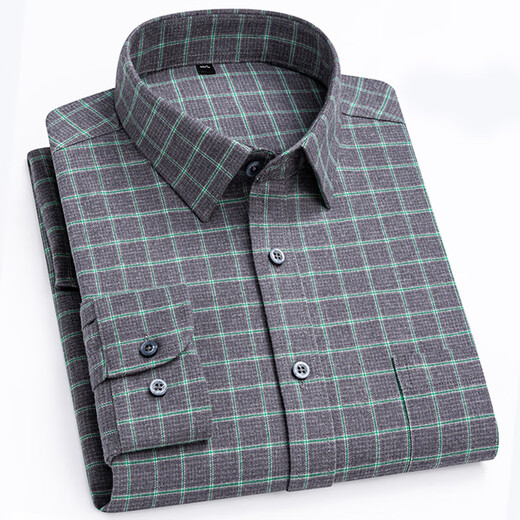 诺贝尔保罗（NOBOLPAUL）100%纯棉长袖衬衫男加厚免烫法兰绒全棉磨毛格子中青年衬衣男装 MG693暗绿格 41