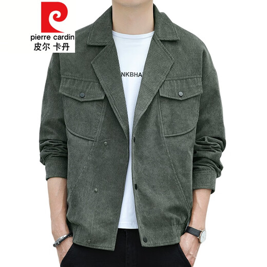 Мужская однотонная куртка с воротником Pierre Cardin, осенне-зимняя новая модная брендовая вельветовая повседневная мужская куртка в корейском стиле в стиле милитари зеленого цвета (90-110Jin Jin равна 0,5 кг) M