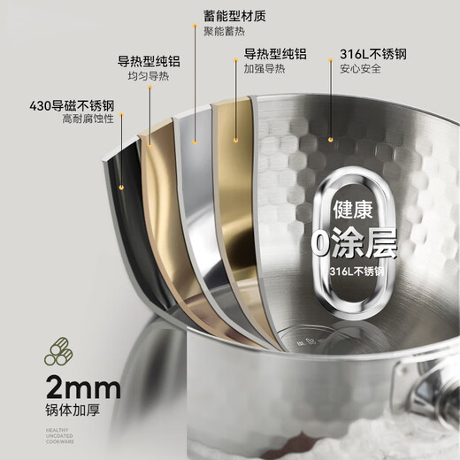 Kims cook316L stainless steel milk pot Japanese-style snow pan uncoated baby food pot household instant noodle pot 316L stainless steel snow pan + 304 steamer 20cm