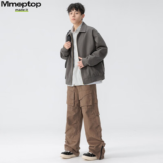 MMOPTOP American cotton retro lapel work jacket autumn and winter men's versatile functional jacket MJK03 dark gray L