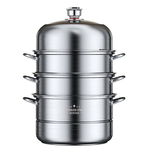 Donglai Zhen selected multi-functional cooking household steamer 316 stainless steel thickened multi-layer steamer gas stove special 32cm extra thick 316 stainless steel three-layer timing e2