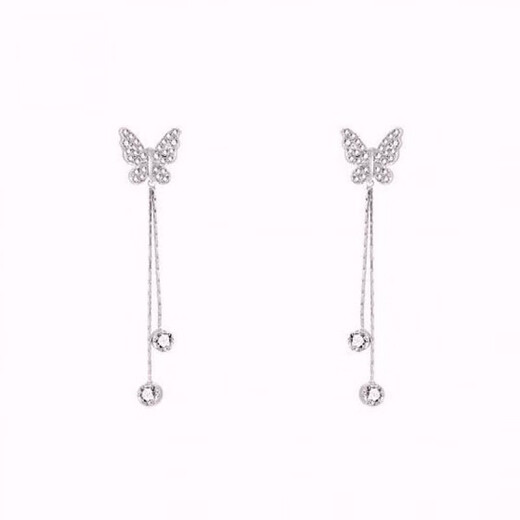 Guanpuge Fat Donglai quality pt950 platinum ear wire PT950 butterfly tassel earrings women's new earrings niche platinum light full diamond butterfly tassel earrings