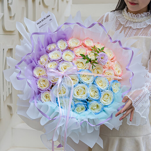 Baihuaguan Valentine's Day Flowers Crushed Ice Blue Rose Real Bouquet Full of Gypsophila Birthday Gift for Girlfriend Same City Delivery within Hours Pitching Galaxy 33 Flowers | dsa09