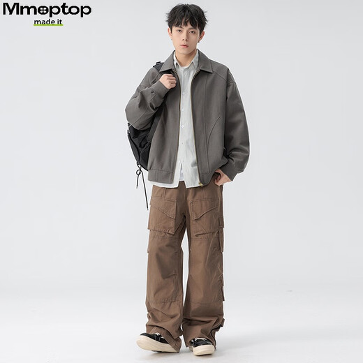 MMOPTOP American cotton retro lapel work jacket autumn and winter men's versatile functional jacket MJK03 dark gray L