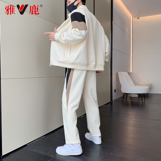 
Yalu two-piece sweatshirt suit men's trendy brand men's sports typants trendy casual and versatile sports summer men's clothing 880 brown XL