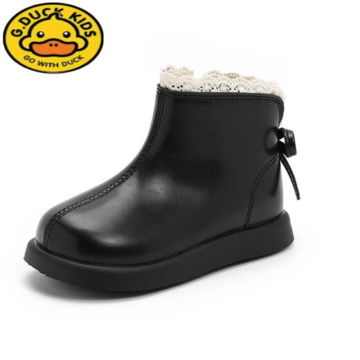 G.duck girls Martin cotton boots 2024 autumn and winter new children's lace soft-soled leather boots Korean style baby princess short boots off-white thin velvet size 23 shoe inner length 14.2