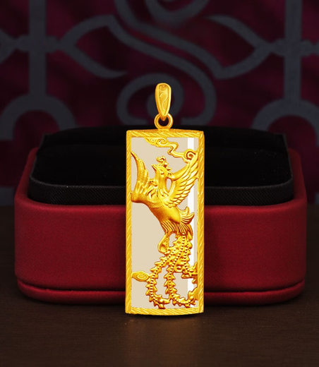 Tanhai 999 pure gold gold inlaid with Hetian jade white jade ink jade dragon brand phoenix brand dragon and phoenix brand men and women pendant couple pendant golden dragon blessing ink jade style.