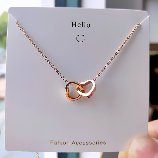 GIOIO Swarovski Zirconium Korean version 18k rose gold simple double ring love clavicle chain titanium steel does not fade the same style rose gold