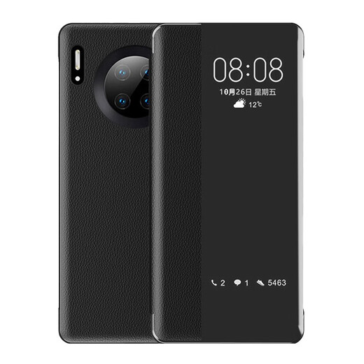 Suitable for Huawei mate30 original mobile phone case flip-up business all-inclusive men's and women's ultra-thin anti-fall leather case Mate30 flip-up window leather case sleep-black-