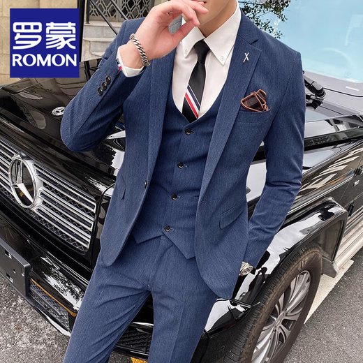 ROMON Spring and Autumn High-end Groom's Suit Suit Men's Gentleman's Business Work Professional Formal British Slim Suit Men's Brown Gray Jacket + Pants XL