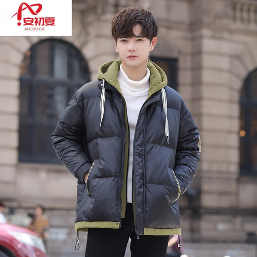 An Chuxia youth fake two-piece cotton coat for boys winter junior high school students loose warm big children's cotton coat men's jacket 6182 black and green (thickened and warm) quality assurance M M (80-Jin Jin is equal to about 0.5 kg)
