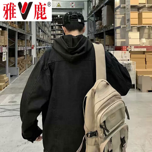 Yalu Denim Jacket Men's Spring and Autumn Jacket Men's Trendy Loose Casual Top Velvet Thickened Work Jacket Men's Black XL (Recommended 125-140 Jin Jin equals 0.5 kg)