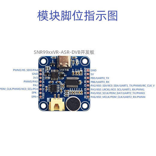 SNR99xxVR智能语音识别控制模块AI离线识别芯片开发板SNR8016升 红色SNR9902VR芯片(经济型)