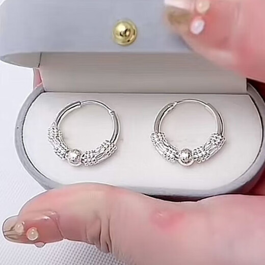 Laohuang Xiangyang's mother recommends all-silver pure silver 9999 earrings sterling silver earrings for women, transfer bead circle temperament, Lao Fengxiang gift certificate, Lao Fengxiang 6.4368 grams, fine style solid