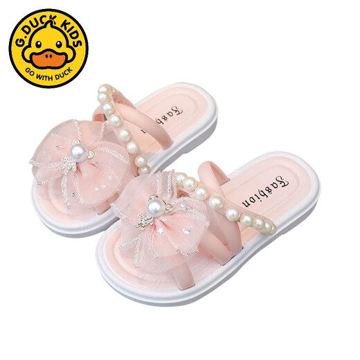 G.duck cute children's slippers summer new style girls super cute soft bottom indoor non-slip beach vacation baby wear-resistant slippers bear diamond disc - pink 30-31 size, suitable for feet 18cm long