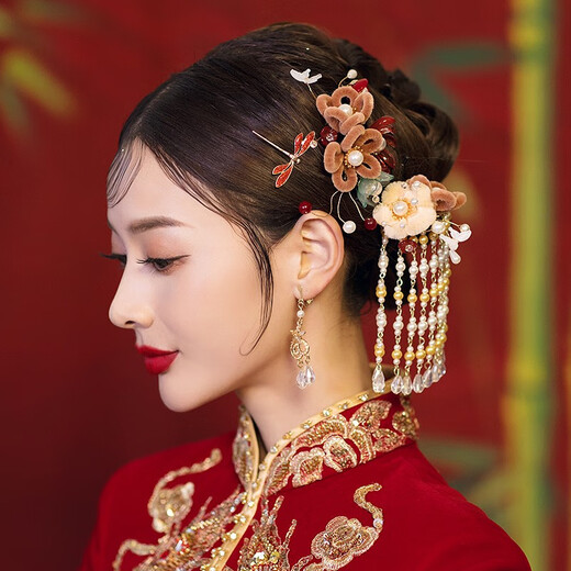 Tongrubi tiara bride Xiuhe Xiuhe clothing new phoenix crown female Chinese wedding golden hair accessories atmospheric wedding flow No. 2 tiara + ear acupuncture + gift box