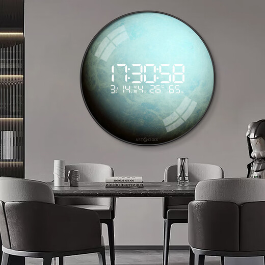 Petite peinture horloge haut de gamme circulaire de lune circulaire salle à manger suspendue accrochage de l'horloge électronique horloge salon 2025 Nouveau style entrée peinture décorative horloge zp3893 [écran d'affichage numérique LED être toujours réglé sur] 24 pouces 60 * 60cm [pas de style léger]