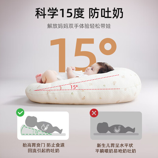 Little White Dolphin Slope Pillow Baby Anti-vomiting Recumbent Breastfeeding Artifact Newborn Sleeping Pillow Cushion Head-Up Large Five Months Deluxe Edition (Class A Quality) Auspicious Baby Elephant + Giraffe Pillowcase