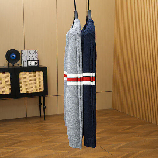 TOME BORNEK汤米男装毛衣25春秋季男士圆领套头线衣纯棉打底针织衫 中灰 M 165 建议100-120斤