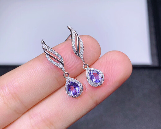 Weici S925 silver inlaid tanzanite earrings, earrings, main size 4*5mm, small, fresh and simple, supports identification