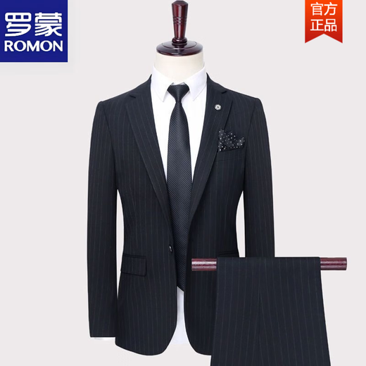 ROMON suit men's three-piece striped groomsmen groomsmen wedding dress Korean version slim business suit TZ2031 gray-three-piece suit vest pants L 175 (120-135) Jin Jin is equal to 0.5 kg