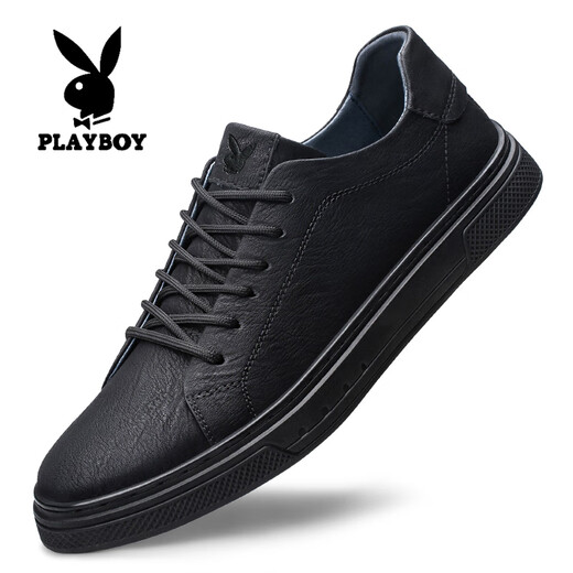 Playboy shoes men's shoes 2025 autumn and winter new style genuine leather cowhide casual leather shoes men's business casual sneakers black X82185 41