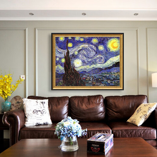 Всемирно известные картины Van Gogh, Starry Moon Night, расписанная вручную абстрактные картины маслом, декоративные картины в гостиной, 692 золотые рамы с твердым деревом, 80x60