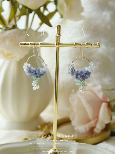 Chihuan niche design model Monet Garden Series small spider plant tanzanite morganite gradient earrings ear hook ear clip fairy picture model (pair)