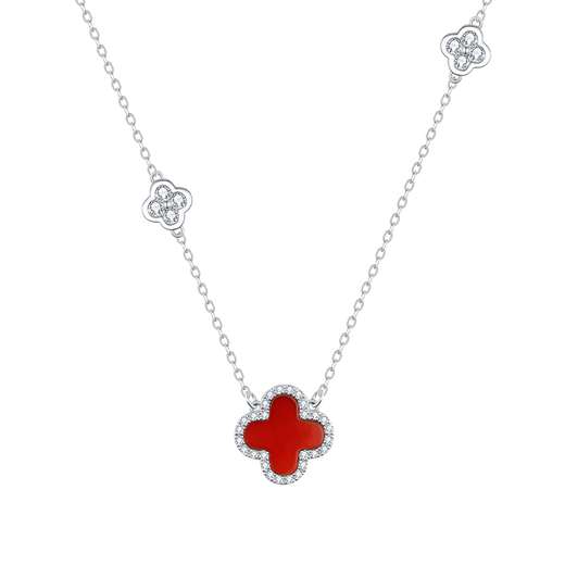 LAOLATU four-leaf clover platinum necklace for women PT950 platinum 2025 new Chinese Valentine's Day gift for girlfriend and wife PT950 platinum four-leaf clover set chain red agate