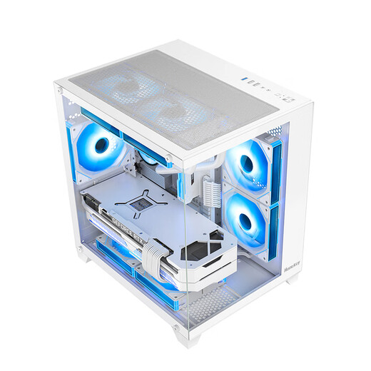 航嘉（Huntkey）S900沙尘暴全景版海景房机箱台式电脑机箱（双面钢化玻璃/左右分区/240水冷/7风扇位/M-ATX主板 ） S900沙尘暴-全视版-白色