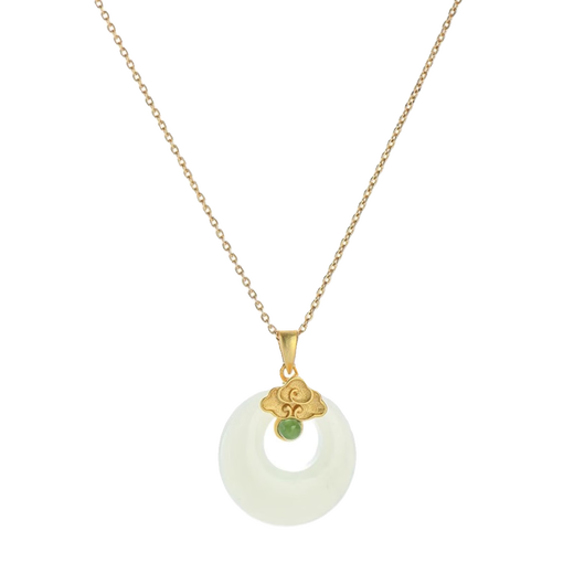 Slightly gifted natural Hetian jade peace buckle necklace for women, high-end sweater chain, jade pendant, birthday and Valentine's Day gift for wife, high-quality Hetian jade + K gold-plated necklace + cherished roses