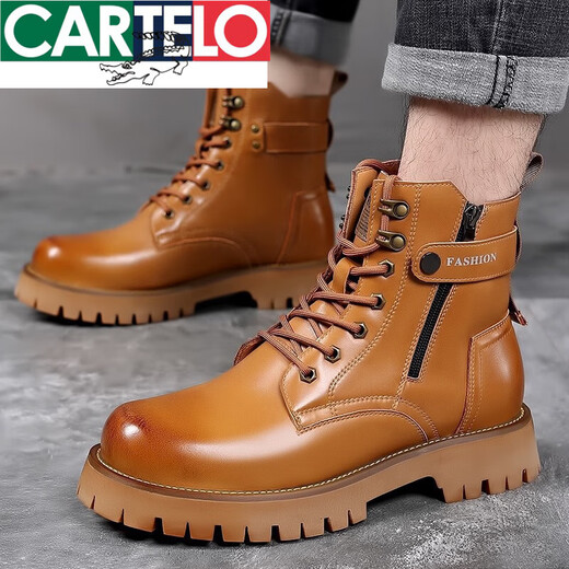 Cartelo Martin Boots Herren 2025 Herbst Neuer High-Top-High-Top-Leder-Wollwolle Winter und Samt-Baumwoll-Lederschuhe mittlerer Arbeit mit dick lösten kurzen Stiefeln schwarz