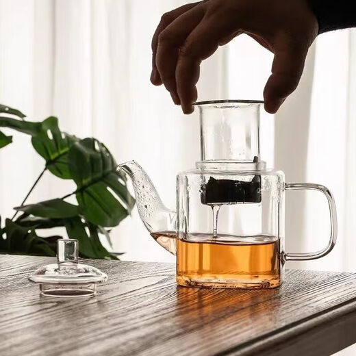New Chinese teapot household tea brewing device tea water separation explosion-proof thickened glass high temperature resistant square teapot 350ml 1 piece