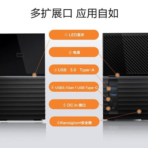 西部数据（WD）20TB 移动硬盘 USB3.0 桌面存储 My Book Duo 3.5英寸大容量 机械硬盘 外接台式企业级RAID存储