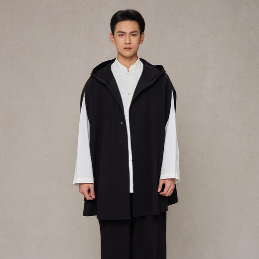 Zhaobentang 2025 Spring New New Chinese Style Men's Vest Jacket Casual Fashion Cotton and Linen Hooded Cloak MW12210 Black One Size