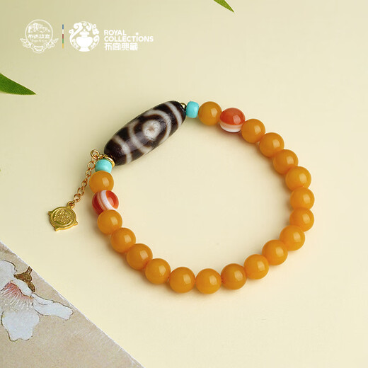 Potala Palace Three-Eyed Dzi Beads Beeswax Bracelet Agate Turquoise Transfer Bead Tibetan Birthday Gift for Girlfriend Three-Eyed Dzi Beads Beeswax Bracelet