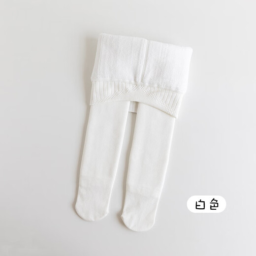 Feiyuejia girls' pantyhose autumn and winter velvet thickened children's leggings for outer wear solid color medium and large children's one-piece velvet leggings white (with feet) 1 piece one size fits all (M) 100-115CM - pants length 60