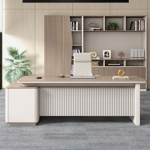 Minrui boss table, high-end light luxury president table, simple and modern single office desk and chair, executive desk, manager table, high-end 2.8m boss table + boss chair + 3.2m file cabinet