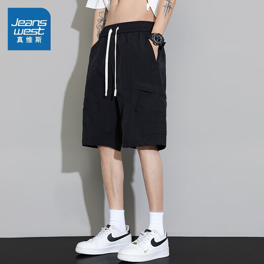 真维斯短裤男士夏季薄款冰丝凉感五分休闲裤子男青年宽松直筒工装中裤 DK701黑色 2XL (建议140-155斤）