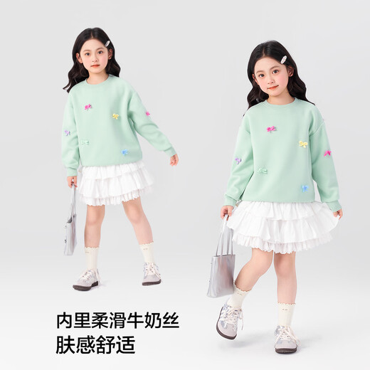 左西女童卫衣春秋儿童上衣时髦2025新款春装女孩中大童衣服 绿色 150