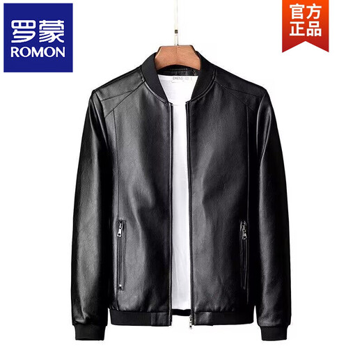 ROMON Men's Priority Baseball Collar Leather Jacket Men's Autumn New Trendy Versatile Handsome Motorcycle Pu Leather Jacket Men's 817 Black Recommended 130-145 Jin Jin equals 0.5 kg 2XL
