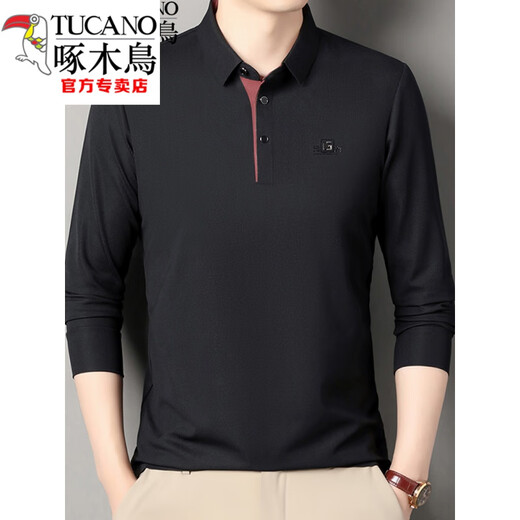 Holzspecker (Tucano) Langarmed T-Shirt für Herrenfrührungen und Herbst Dünn mit mittlerem Alter reinen Baumwoll-Revers-T-Shirt Top Basis Polo-Hemd Neue Produkt 6625 Pink XL 175 Vorschläge 135-150jin [Jin gleich 0,5 kg]