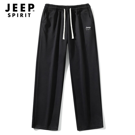 JEEP SPIRIT sweatpants men's spring and autumn versatile pants men's straight casual pants men's loose wide-leg trousers black 2XL