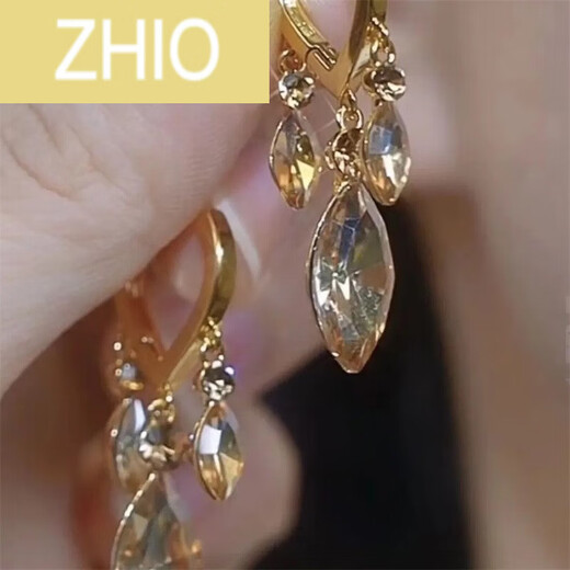 ZHIO轻奢感几何菱形黄水晶流苏耳环2024新款个性百搭耳环耳饰 几何麦穗3893