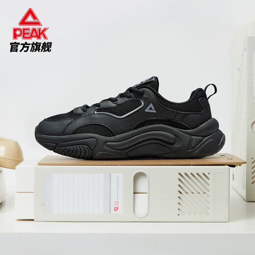 匹克小胖鞋冬季新款休闲鞋男鞋透气潮流复古增高厚底老爹鞋女运动鞋子 【男款夏季】全黑 43