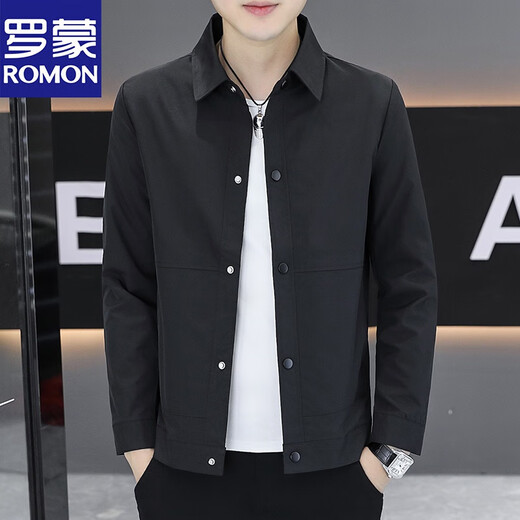 Romon Lapel Spring and Autumn Men's Jacket Fashion Business Casual Executive Jacket Young and Middle-aged Jacket New Top Black Spring and Autumn L 105-120Jin Jin equals 0.5 kg